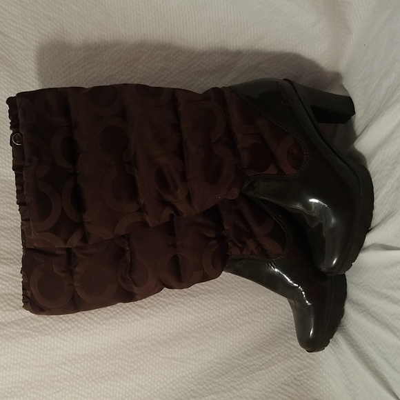 coach boots winter fall water proof quilted women's sz 8 1/2 B brown rain boot - Picture 6 of 15